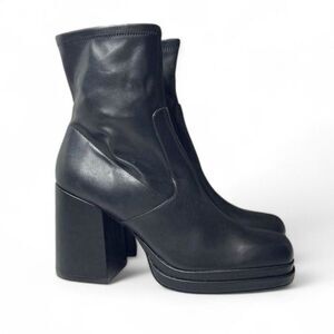 STEVE MADDEN Women Oppal Black Vegan Leather Retro Square Boots Size 10